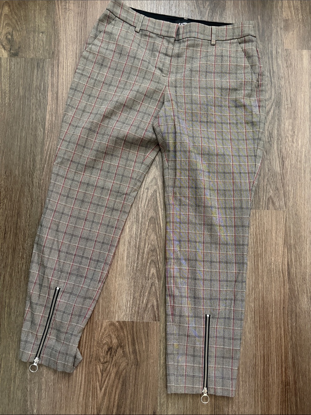 Express Plaid Dress Pants in Gray with Red & Yellow Windowpane
